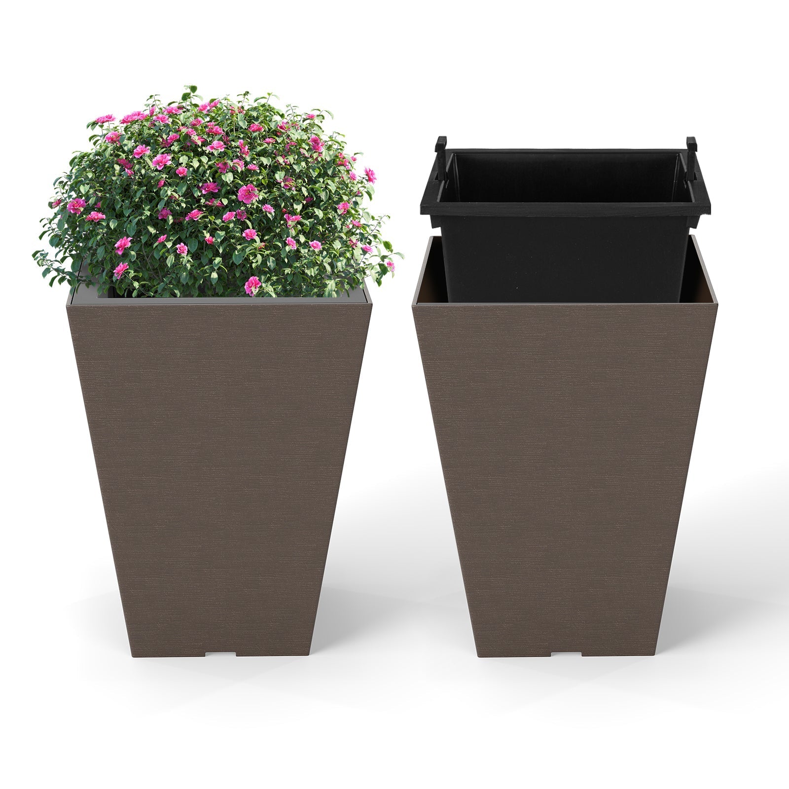 Set of 2 Square Taper Planter with Removable Inner Bucket and Optional Drainage Hole - Cheeky Garden