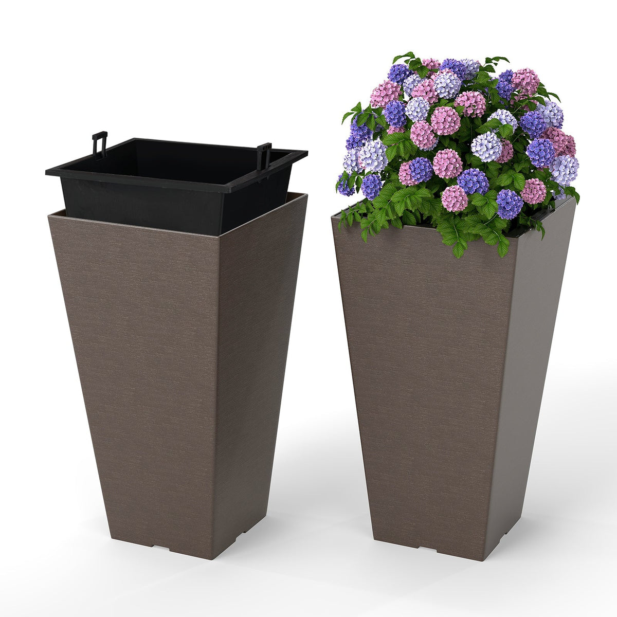 Set of 2 Square Taper Planter with Removable Inner Bucket and Optional Drainage Hole - Cheeky Garden