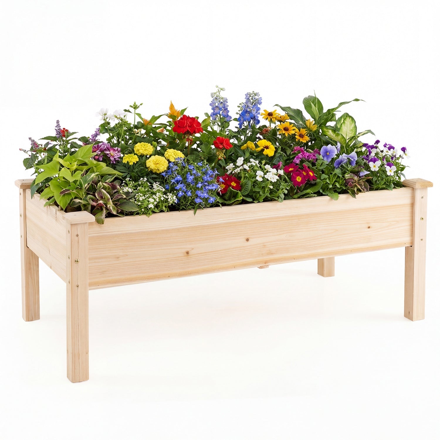 Set of 2 Wooden Raised Garden Bed with Legs Natural Fir Wood Elevated Planter Box - Cheeky Garden