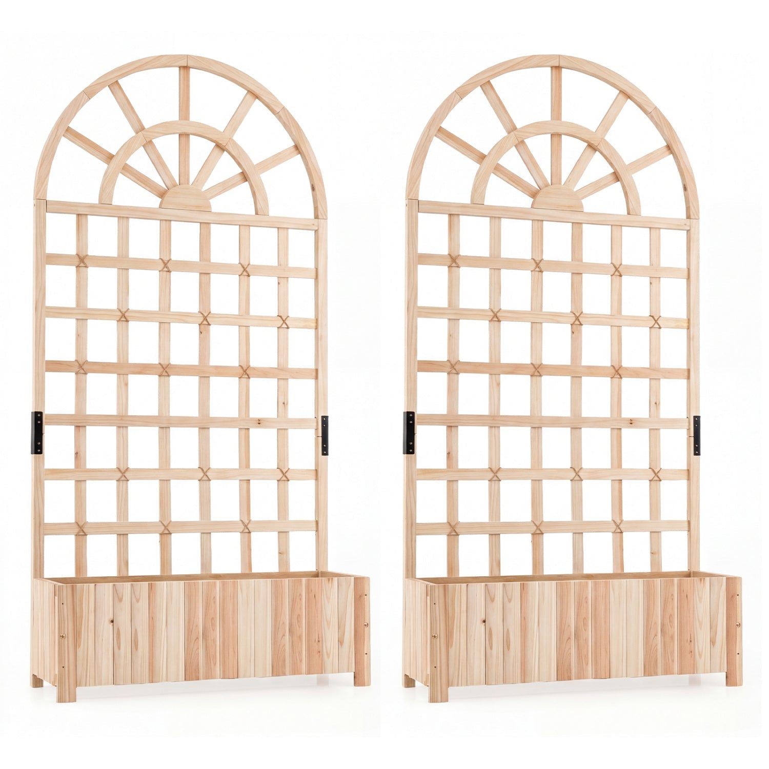 Set of 2 Wooden Raised Garden Bed with Trellis 71" Outdoor Planter Box Privacy Screen - Cheeky Garden