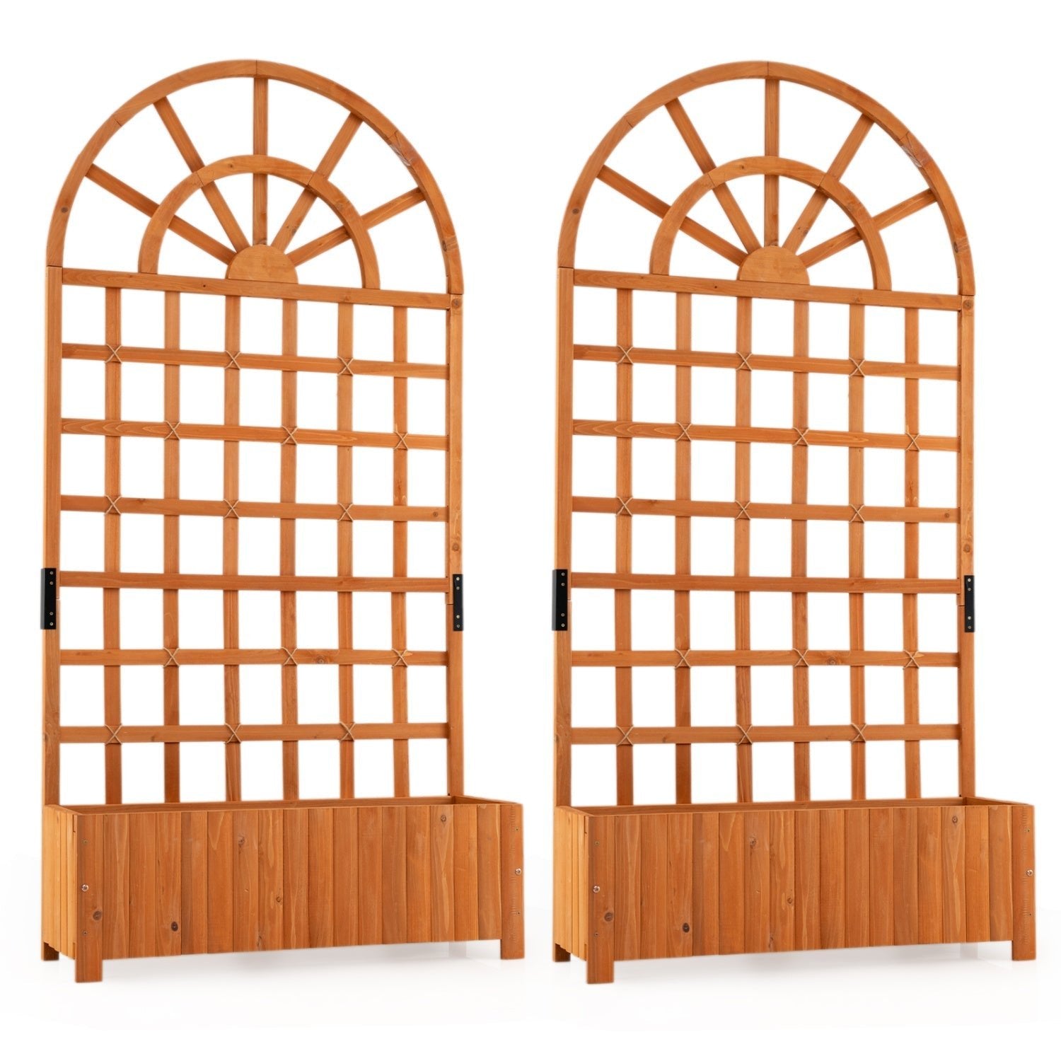 Set of 2 Wooden Raised Garden Bed with Trellis 71" Outdoor Planter Box Privacy Screen - Cheeky Garden