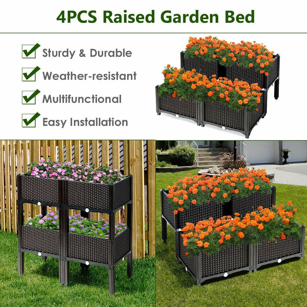 Set of 4 Elevated Flower Vegetable Herb Grow Planter Box - Cheeky Garden