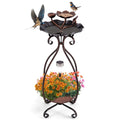Solar Outdoor Bird Bath Feeder Combo with Flower Planter Pedestal and Solar Lights - Cheeky Garden