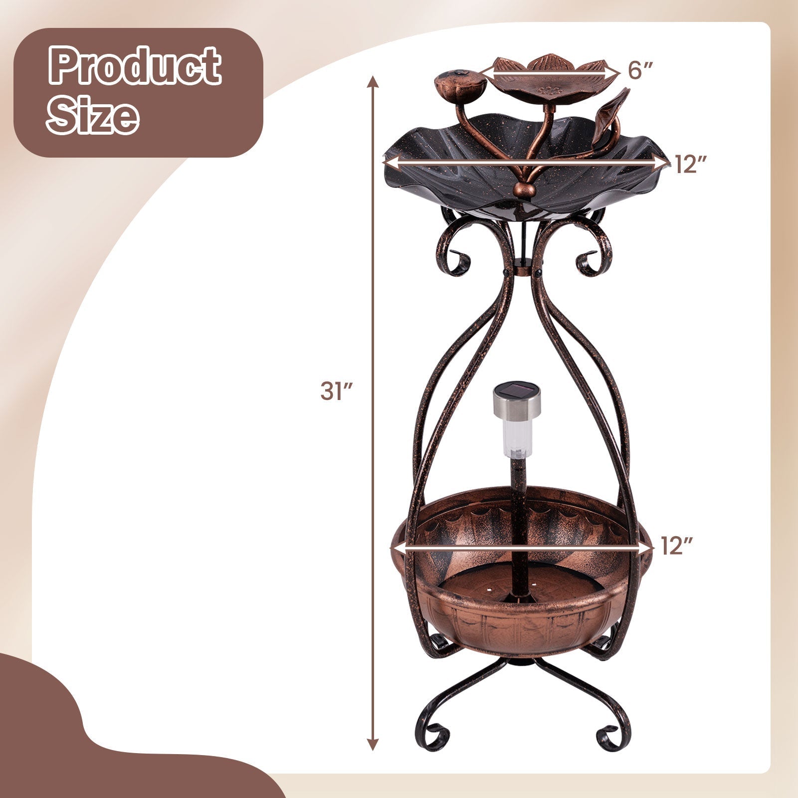 Solar Outdoor Bird Bath Feeder Combo with Flower Planter Pedestal and Solar Lights - Cheeky Garden