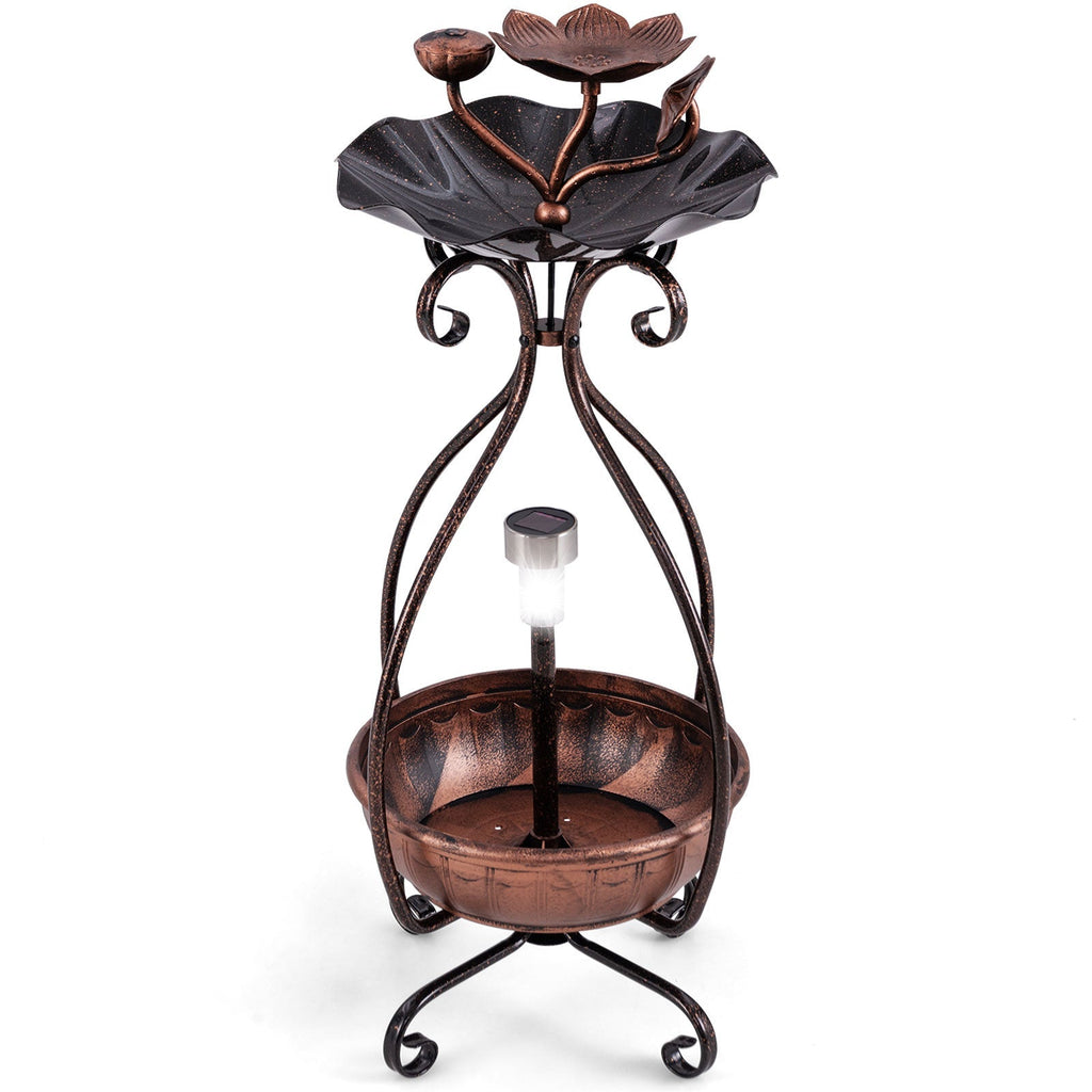 Solar Outdoor Bird Bath Feeder Combo with Flower Planter Pedestal and Solar Lights - Cheeky Garden