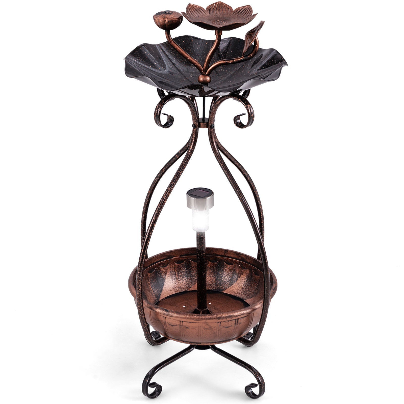 Solar Outdoor Bird Bath Feeder Combo with Flower Planter Pedestal and Solar Lights - Cheeky Garden
