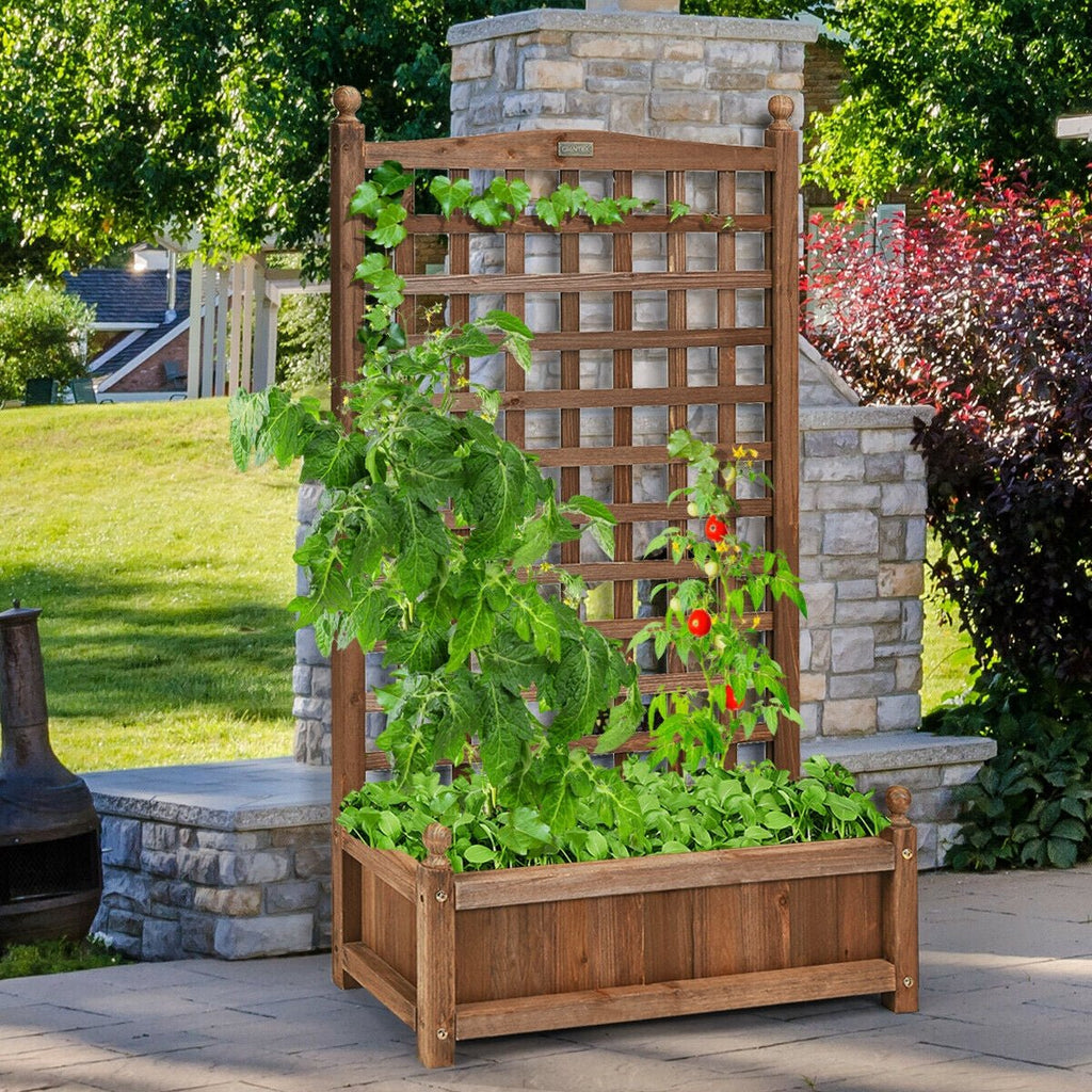 Solid Free Standing Wood Planter Box with Trellis for Garden - Cheeky Garden