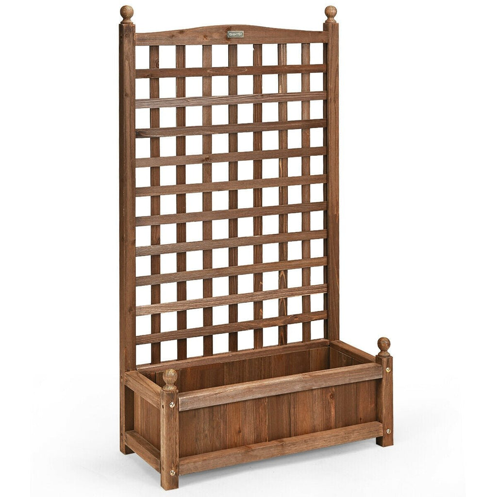 Solid Free Standing Wood Planter Box with Trellis for Garden - Cheeky Garden