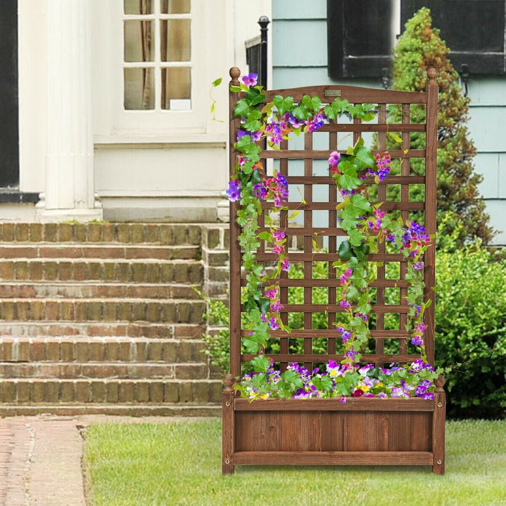 Solid Free Standing Wood Planter Box with Trellis for Garden - Cheeky Garden