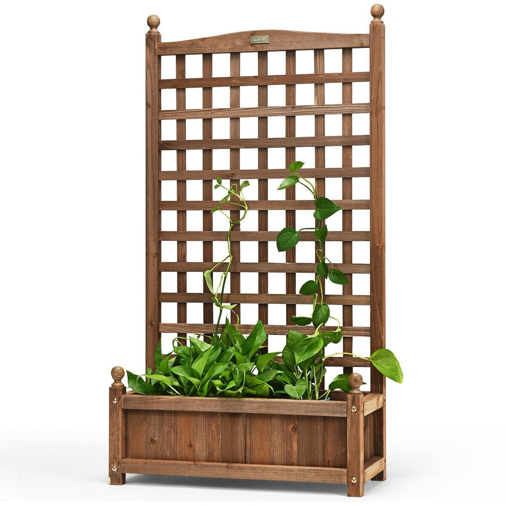 Solid Free Standing Wood Planter Box with Trellis for Garden - Cheeky Garden