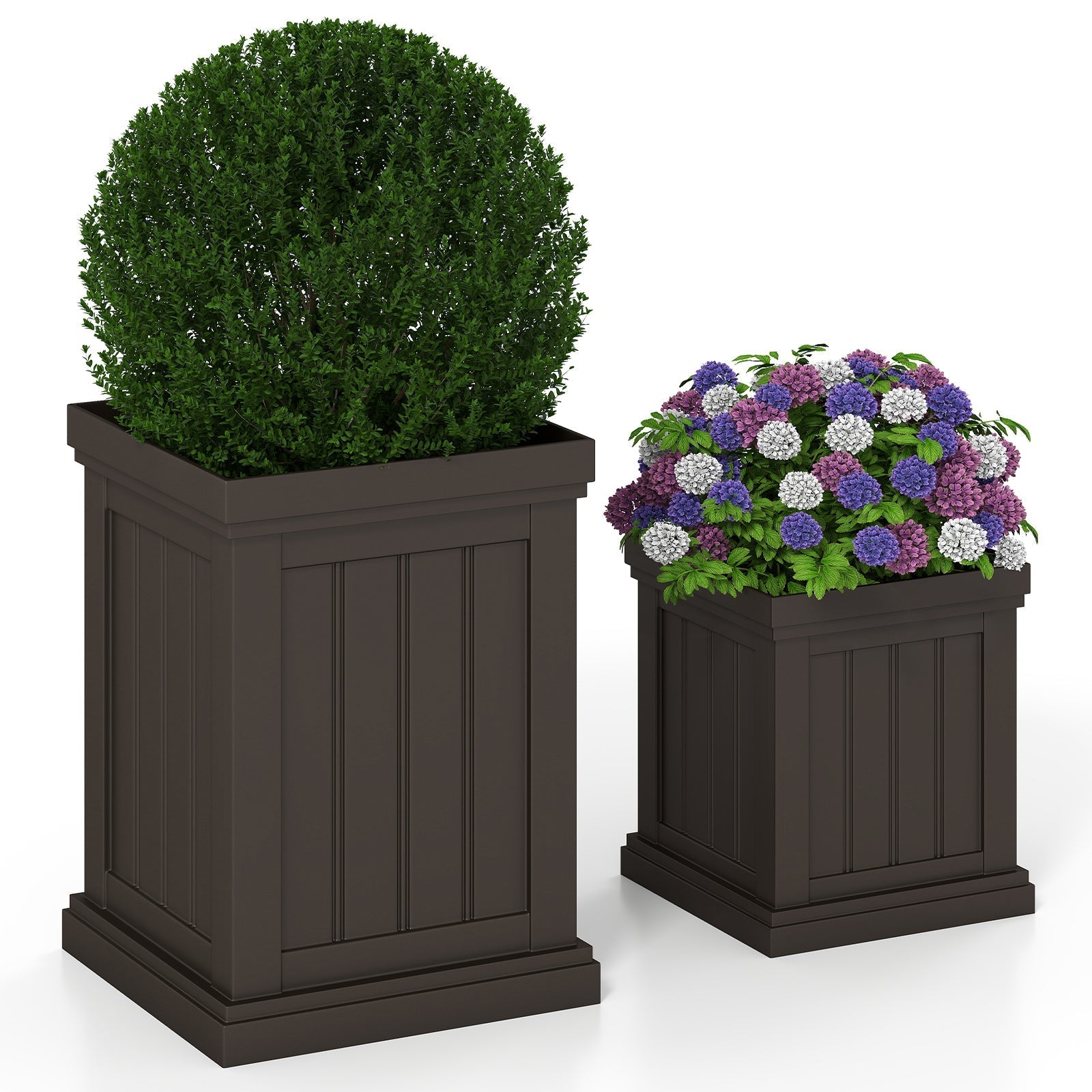 Square Plastic Planters Set of 2 Small Flower Pots with Drainage Holes and Nesting Design-Brown - Cheeky Garden