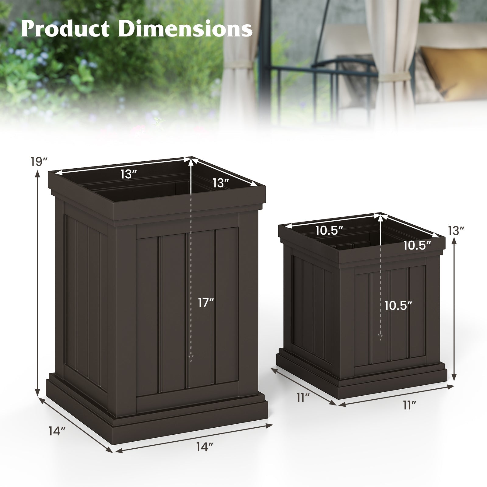 Square Plastic Planters Set of 2 Small Flower Pots with Drainage Holes and Nesting Design-Brown - Cheeky Garden