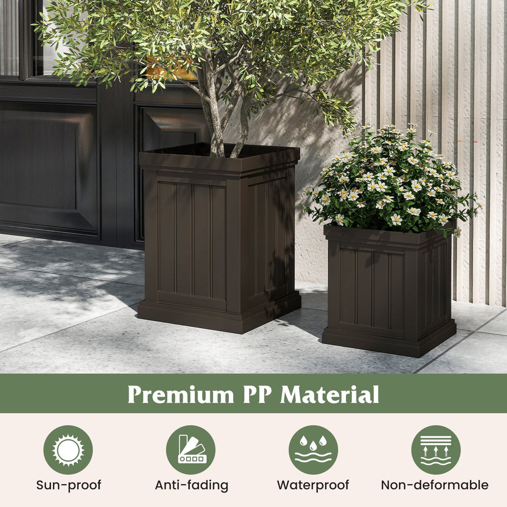 Square Plastic Planters Set of 2 Small Flower Pots with Drainage Holes and Nesting Design-Brown - Cheeky Garden
