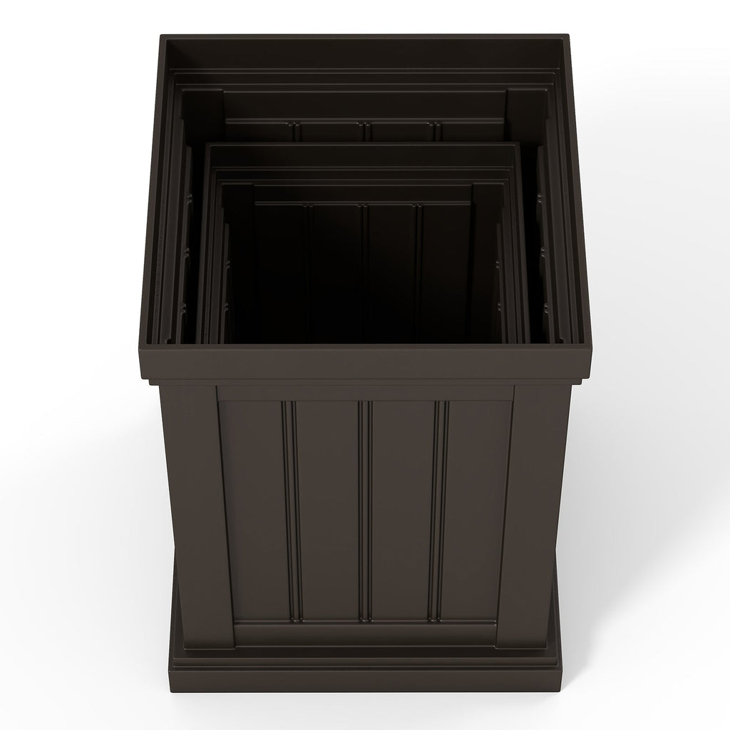 Square Plastic Planters Set of 2 Small Flower Pots with Drainage Holes and Nesting Design-Brown - Cheeky Garden