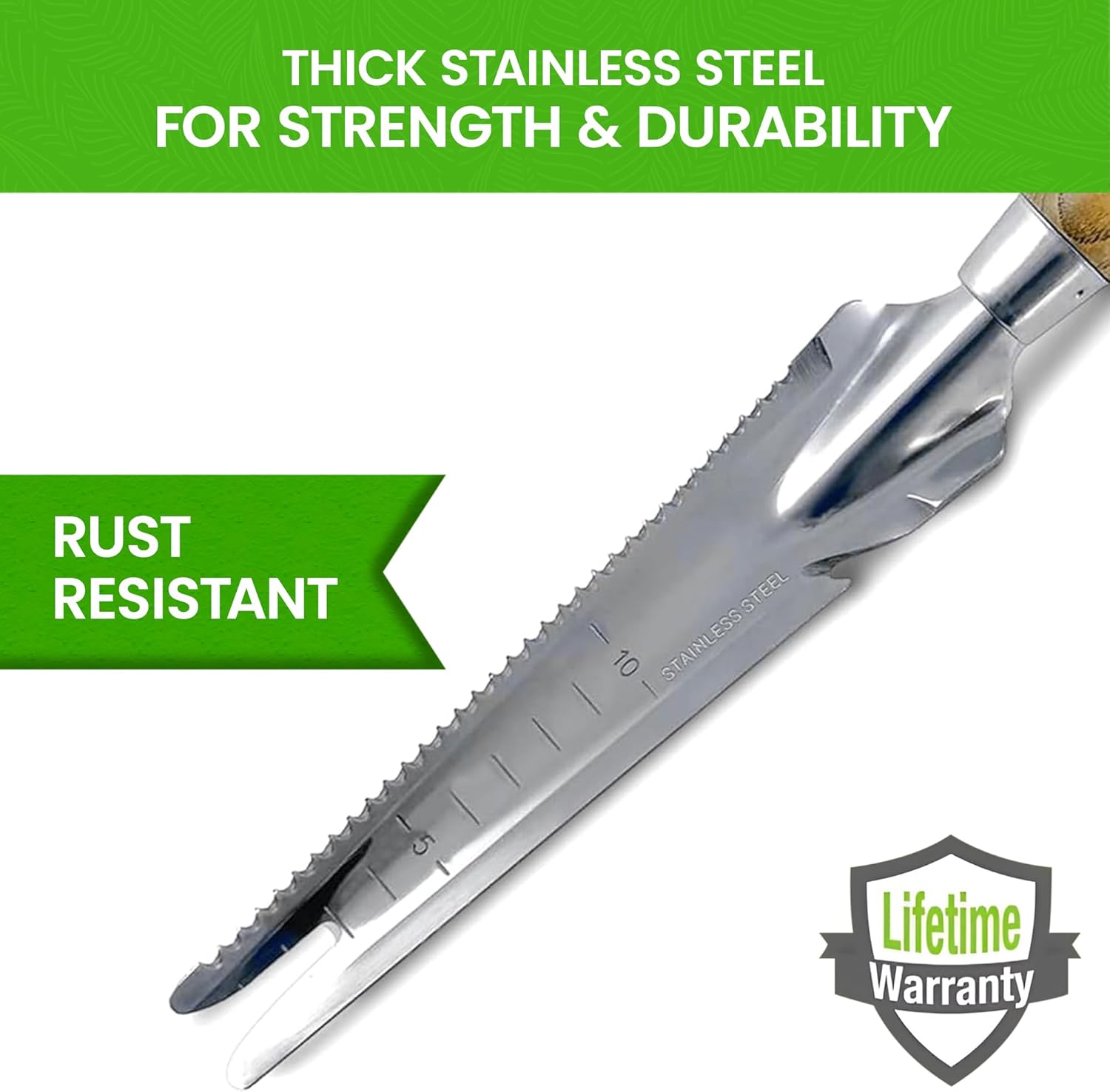 Stainless Steel 5-in-1 Weeder Trowel (classic wood handle) - Cheeky Garden