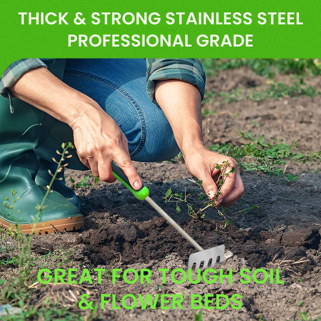 Stainless Steel 5 Tine Rake Cultivator Tiller Tool - Cheeky Garden