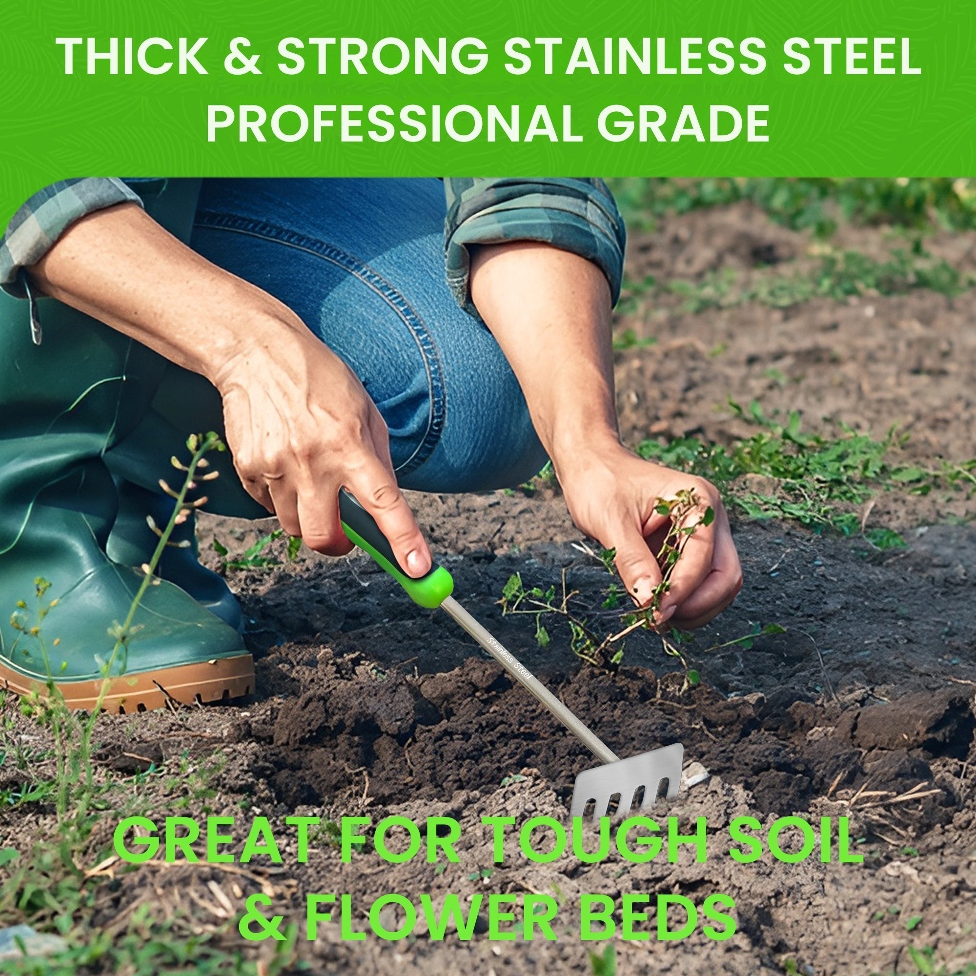 Stainless Steel 5 Tine Rake Cultivator Tiller Tool - Cheeky Garden