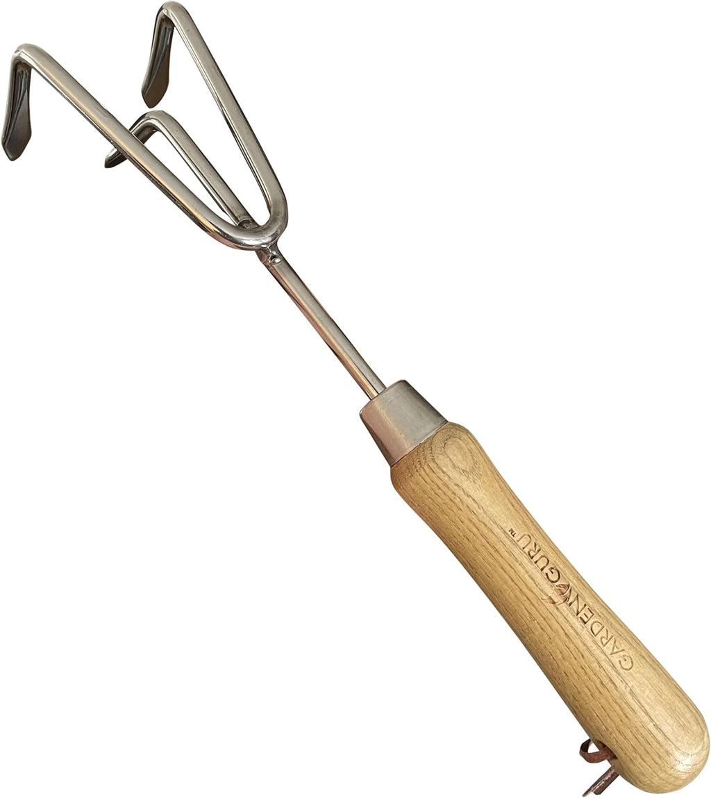 Stainless Steel Garden Cultivator with Wood Handle - Cheeky Garden