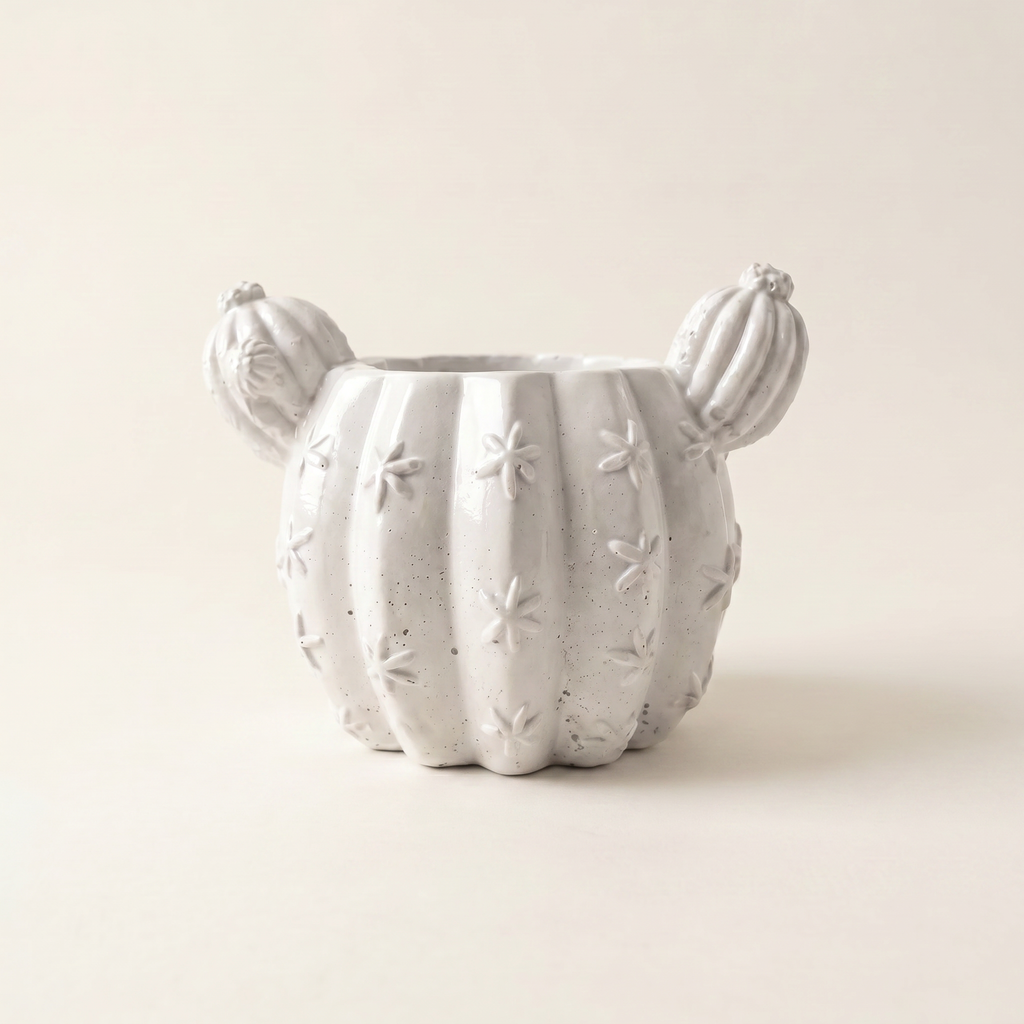 Barrel Cactus Planter – Gypsum White 3.5"