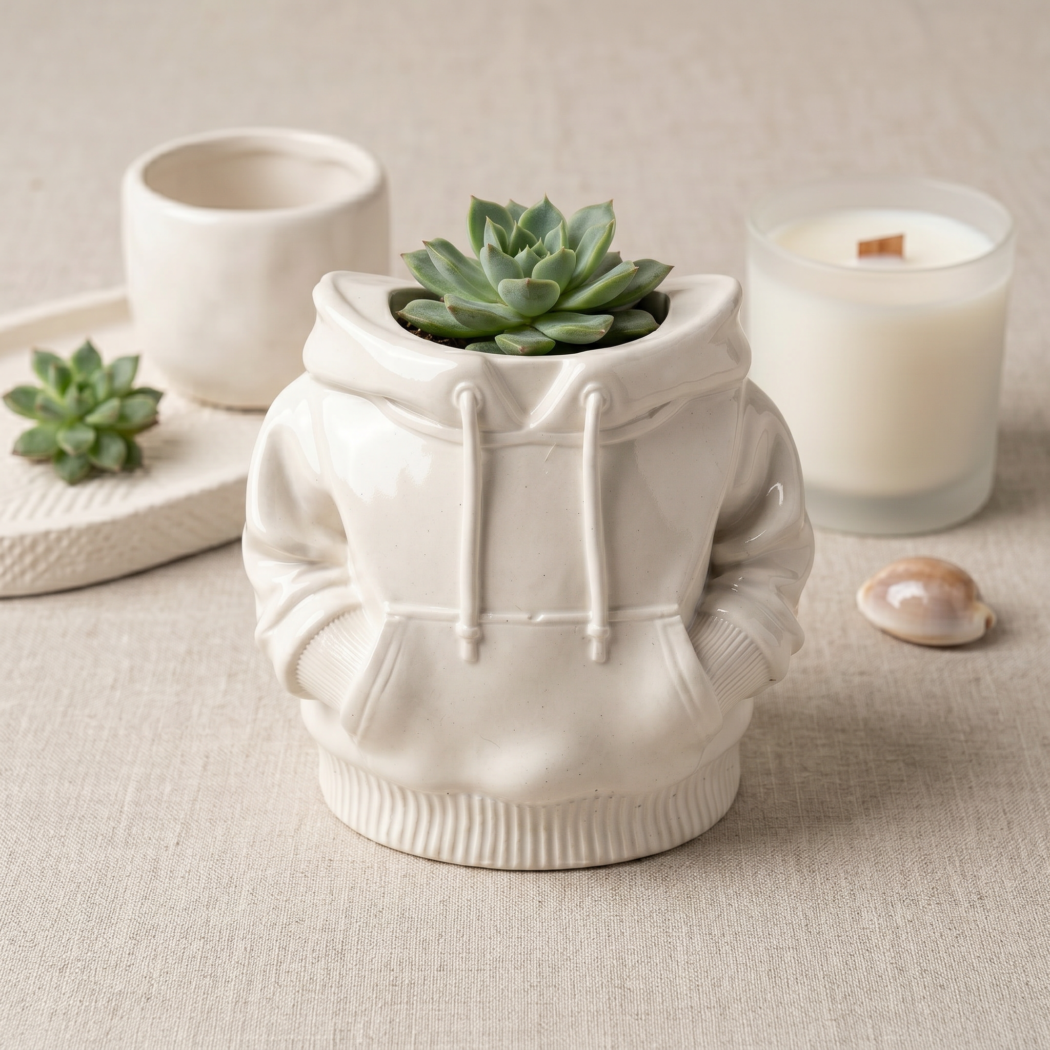 Hoodie Sweatshirt Planter – Gypsum White 4"