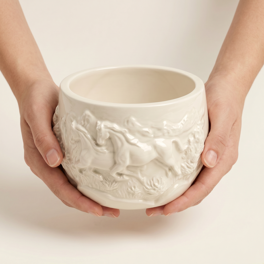 Mustang Horse Relief Planter – Gypsum White 3"