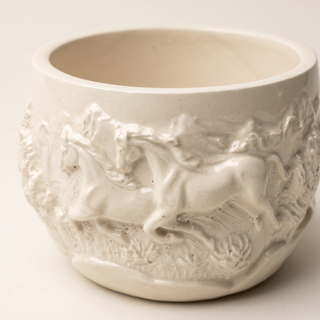 Mustang Horse Relief Planter – Gypsum White 3"