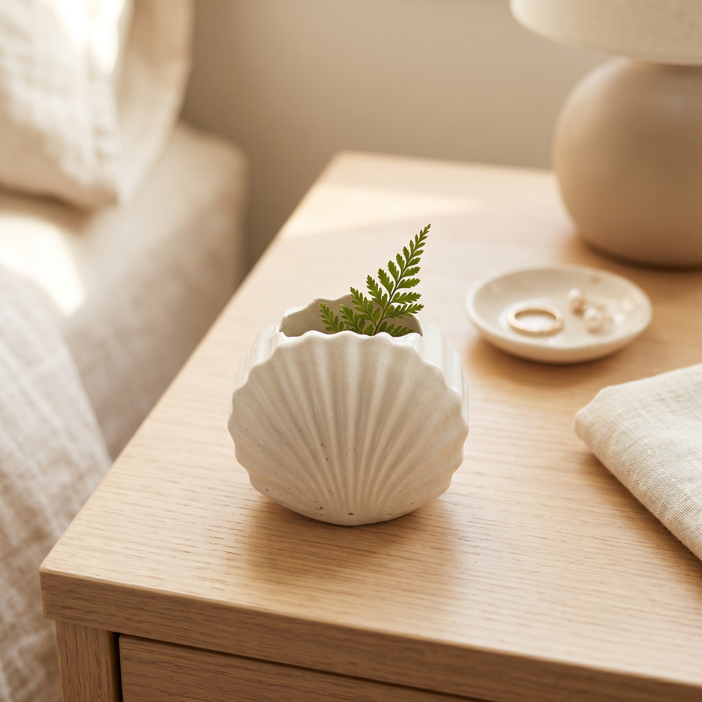 Mini Clam Shell Planter – Gypsum White 3"