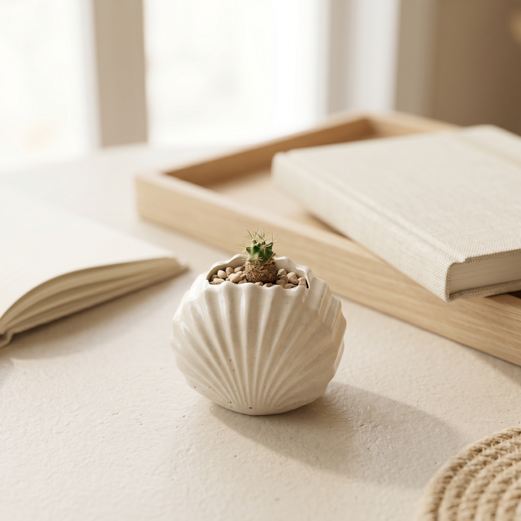 Mini Clam Shell Planter – Gypsum White 3"