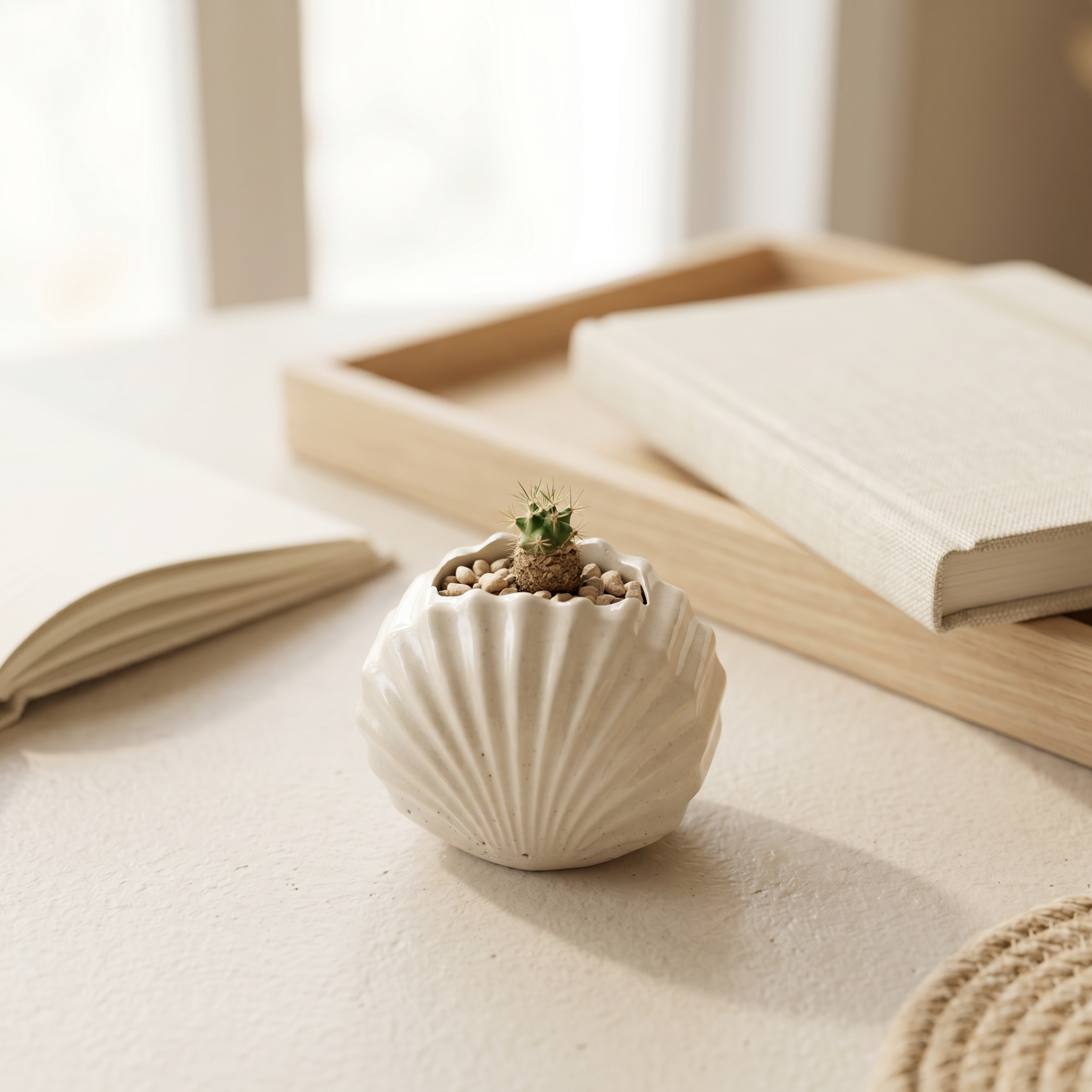 Mini Clam Shell Planter – Gypsum White 3"