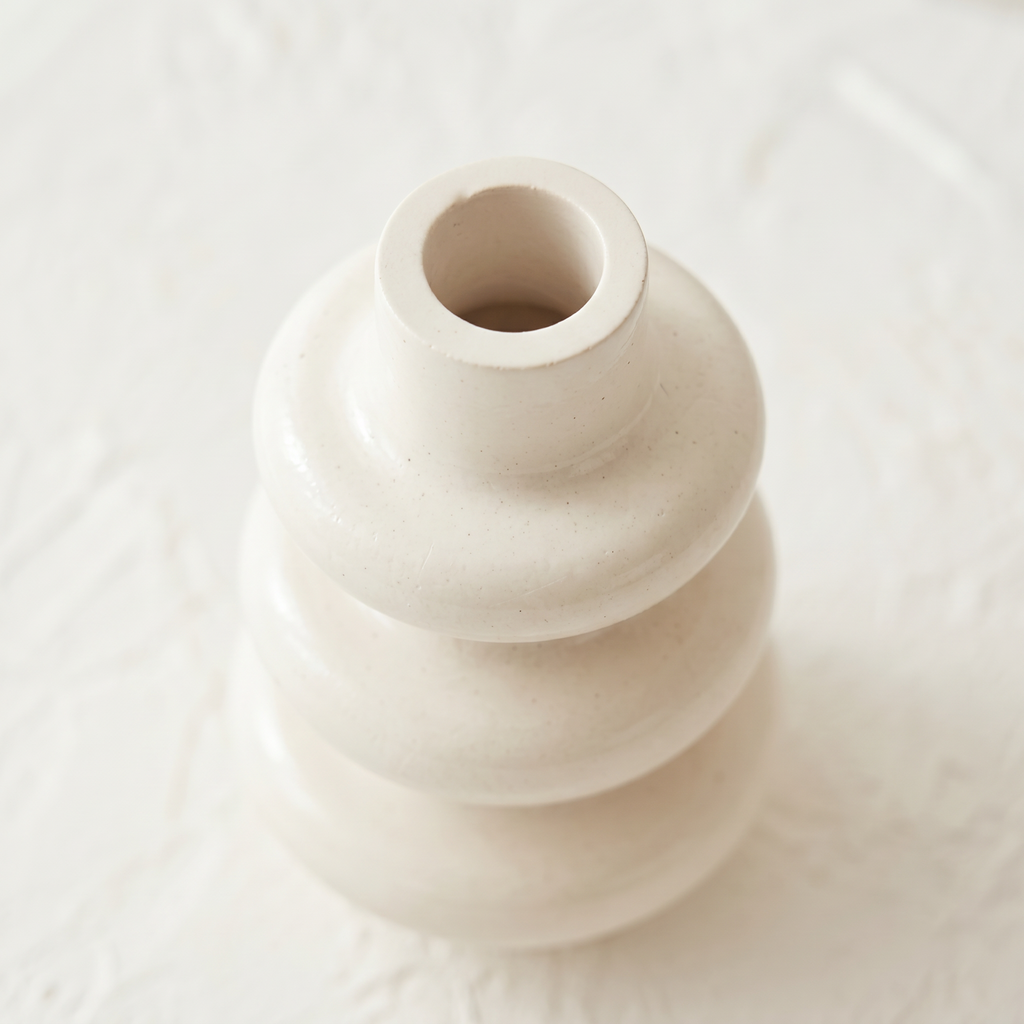 Stacked Bubble 3-Tier Gypsum Vase – Gypsum White 5"