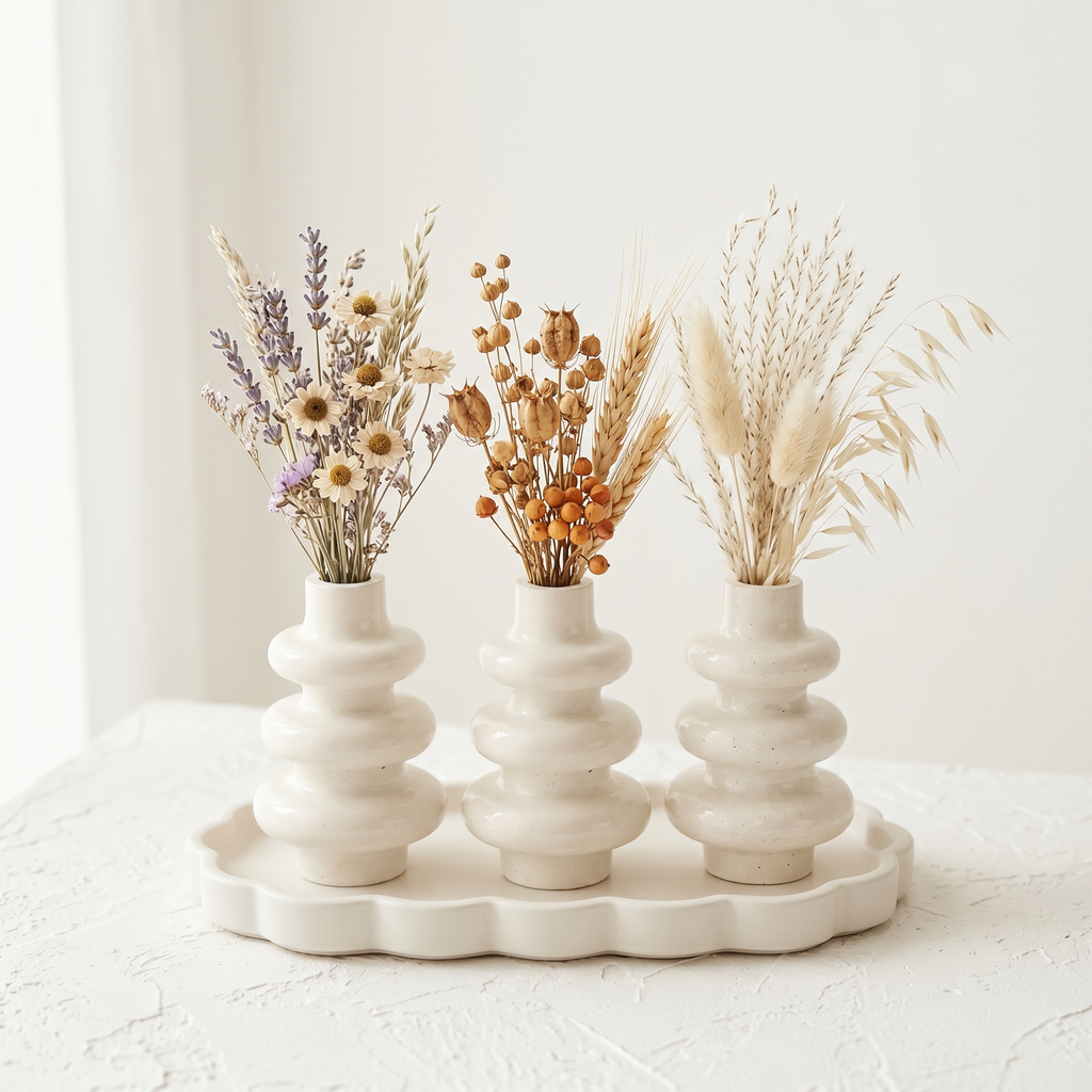 Stacked Bubble 3-Tier Gypsum Vase – Gypsum White 5"