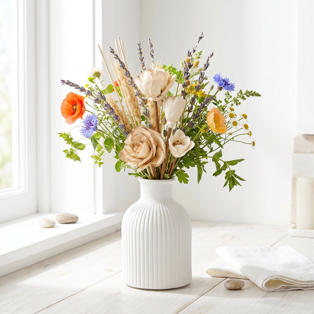 Ribbed Bottle Vase – Gypsum White 4"