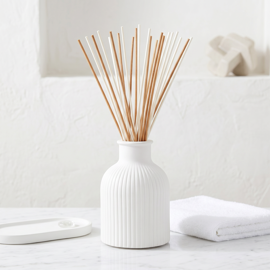 Ribbed Bottle Vase – Gypsum White 4"