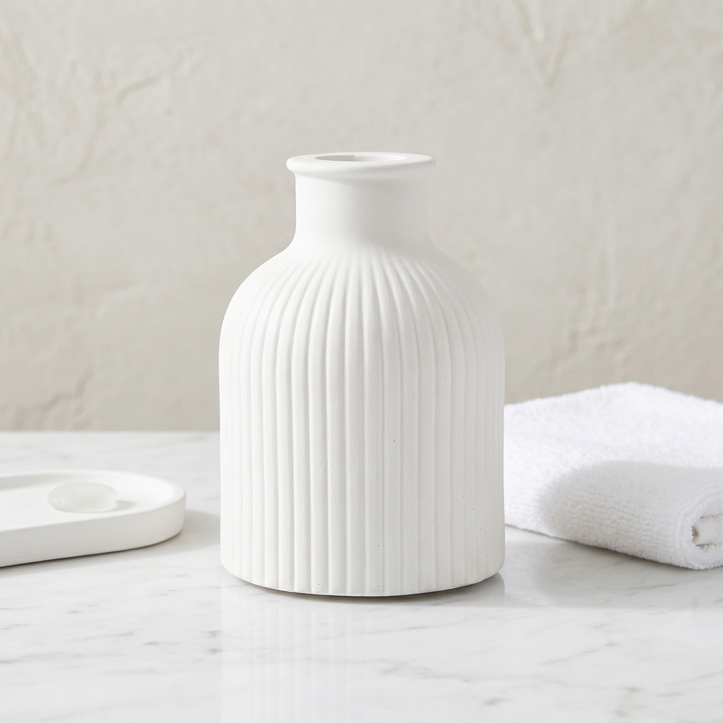 Ribbed Bottle Vase – Gypsum White 4"