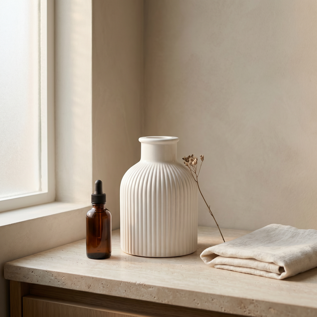 Ribbed Bottle Vase – Gypsum White 4"