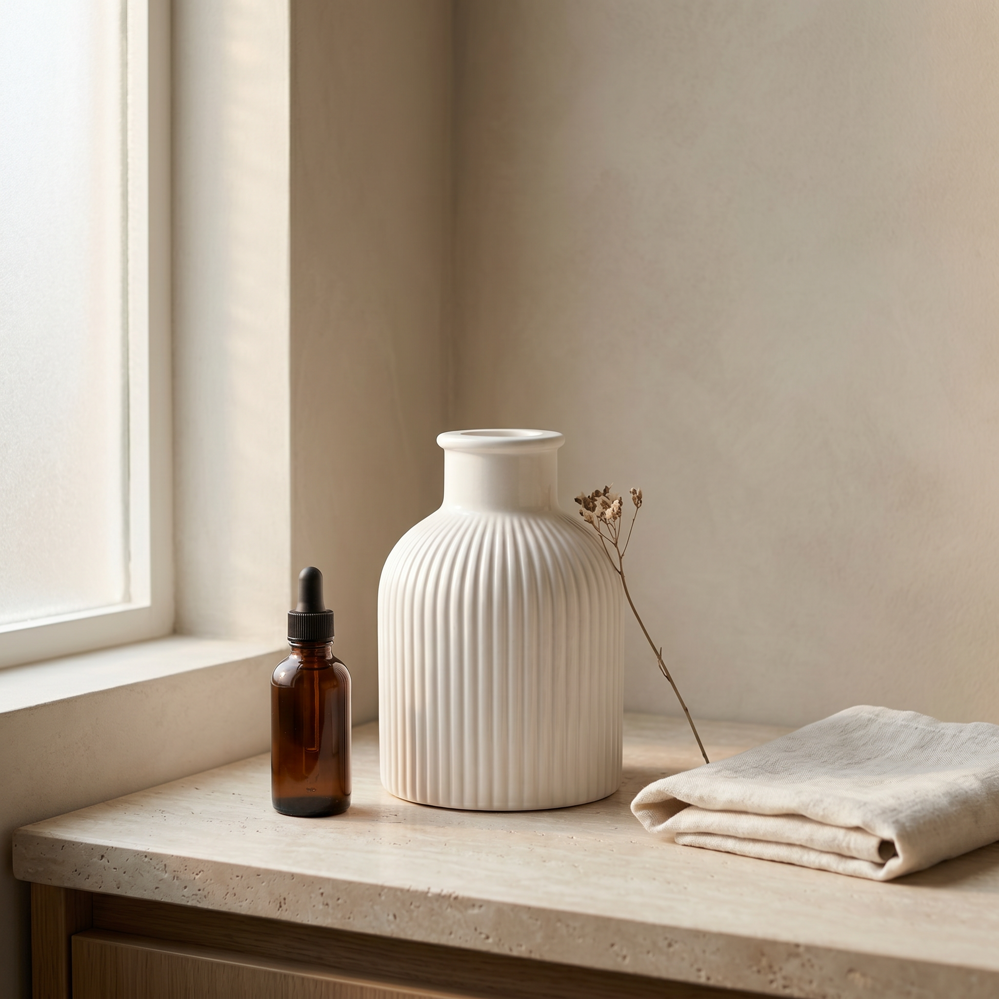 Ribbed Bottle Vase – Gypsum White 4"
