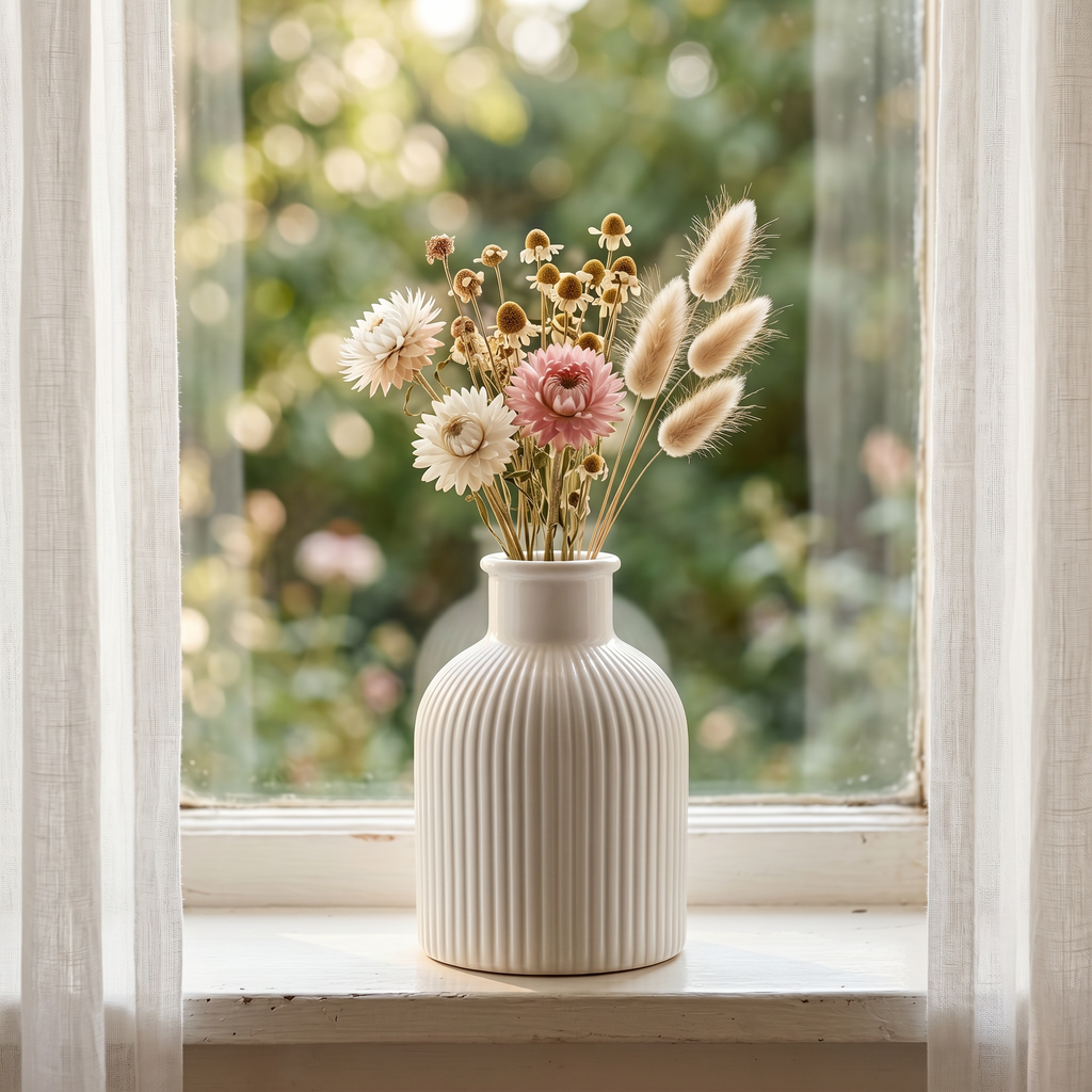 Ribbed Bottle Vase – Gypsum White 4"
