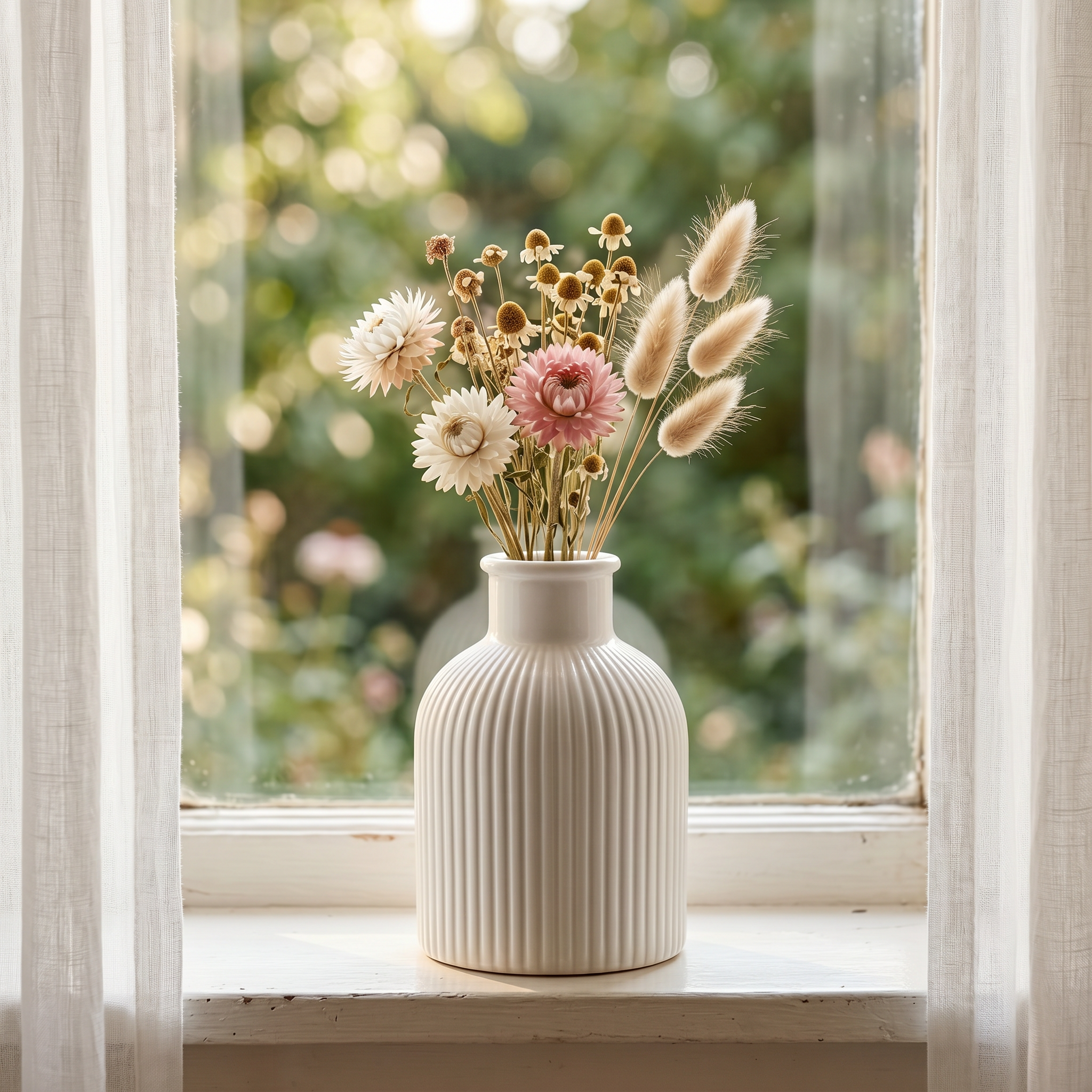 Ribbed Bottle Vase – Gypsum White 4"