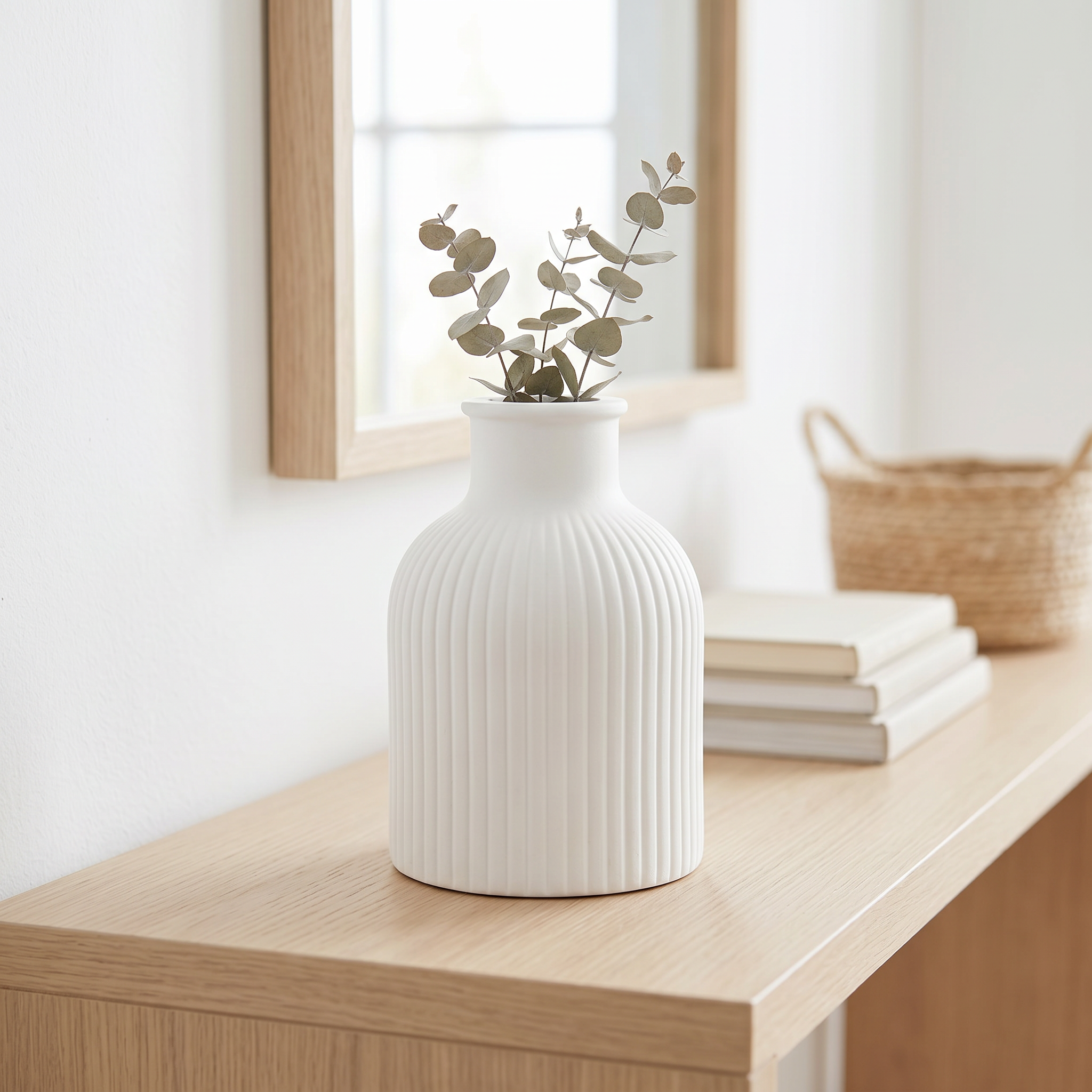 Ribbed Bottle Vase – Gypsum White 4"