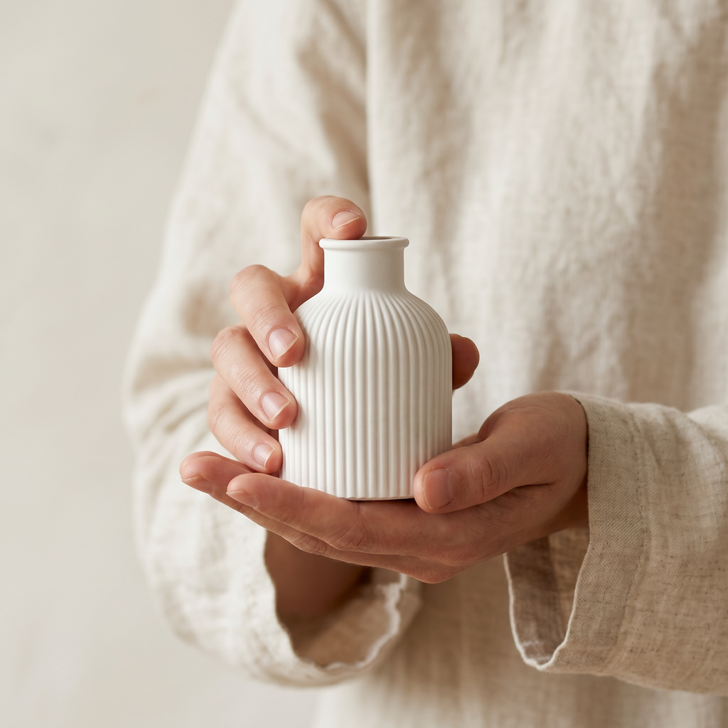 Ribbed Bottle Vase – Gypsum White 4"