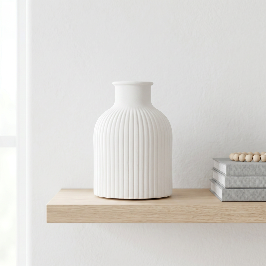 Ribbed Bottle Vase – Gypsum White 4"