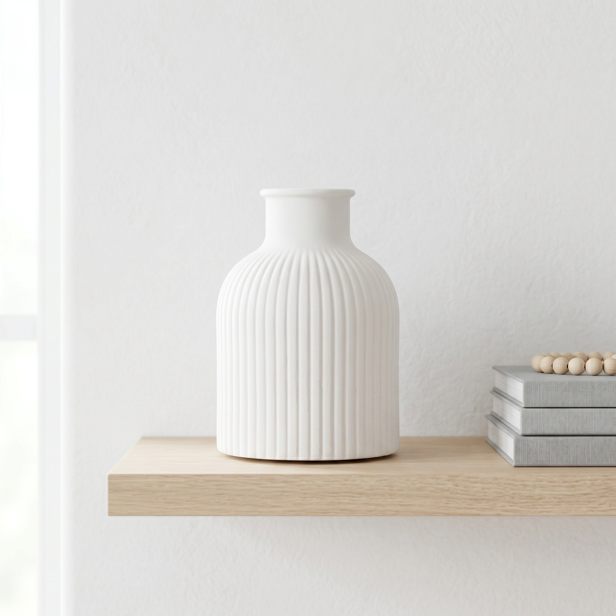 Ribbed Bottle Vase – Gypsum White 4"