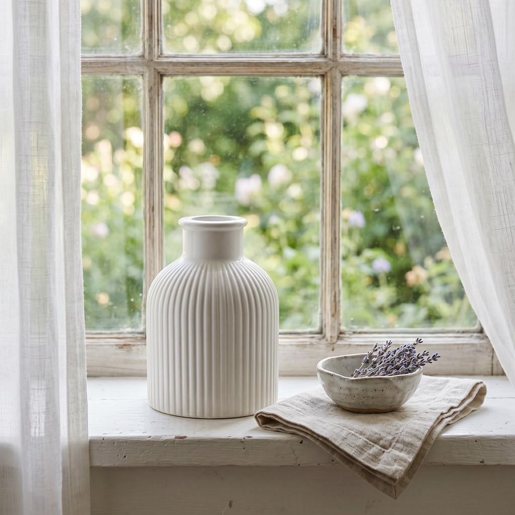 Ribbed Bottle Vase – Gypsum White 4"