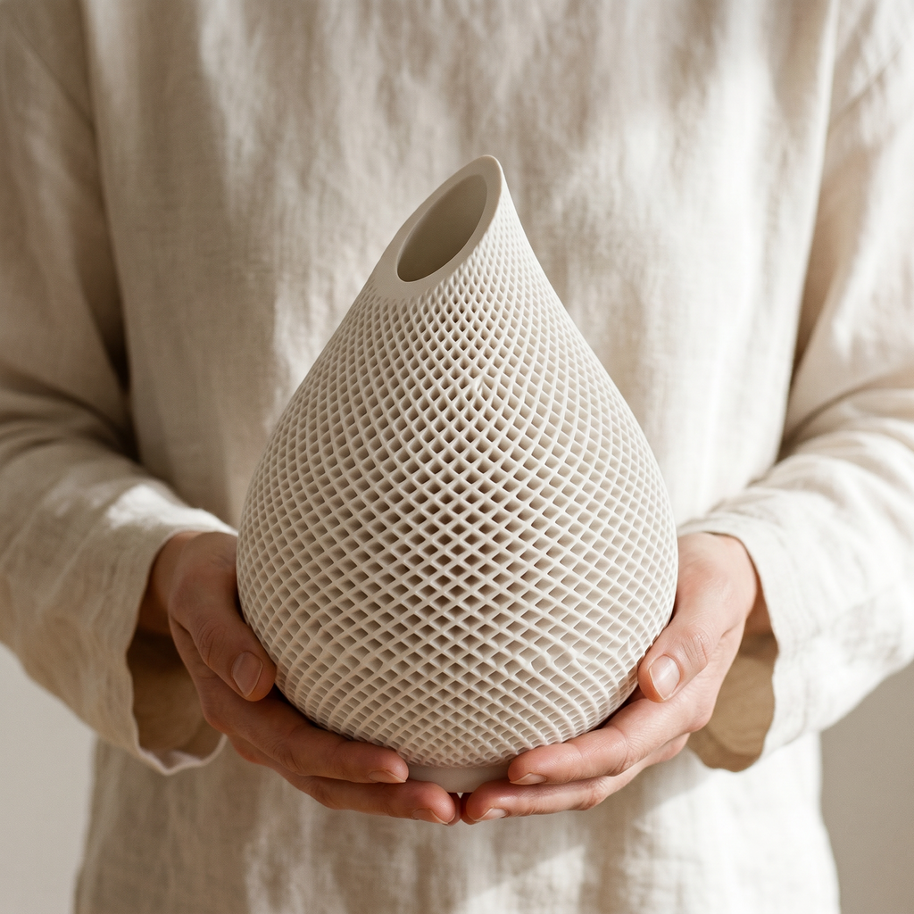 Teardrop Honeycomb Vase – Gypsum White 5"