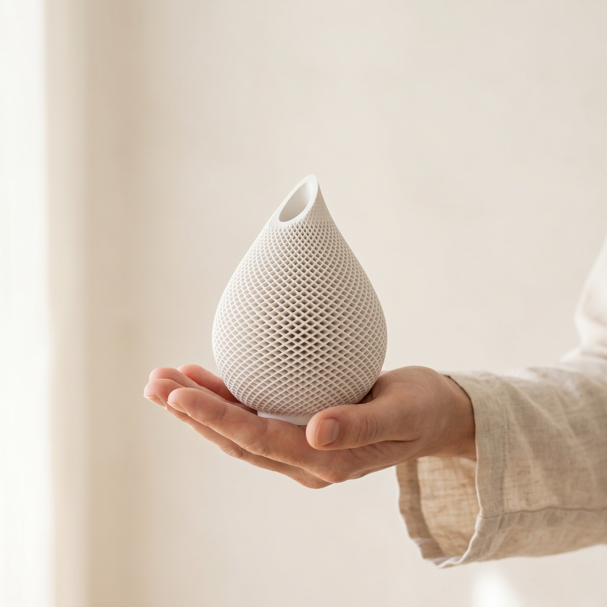 Teardrop Honeycomb Vase – Gypsum White 5"