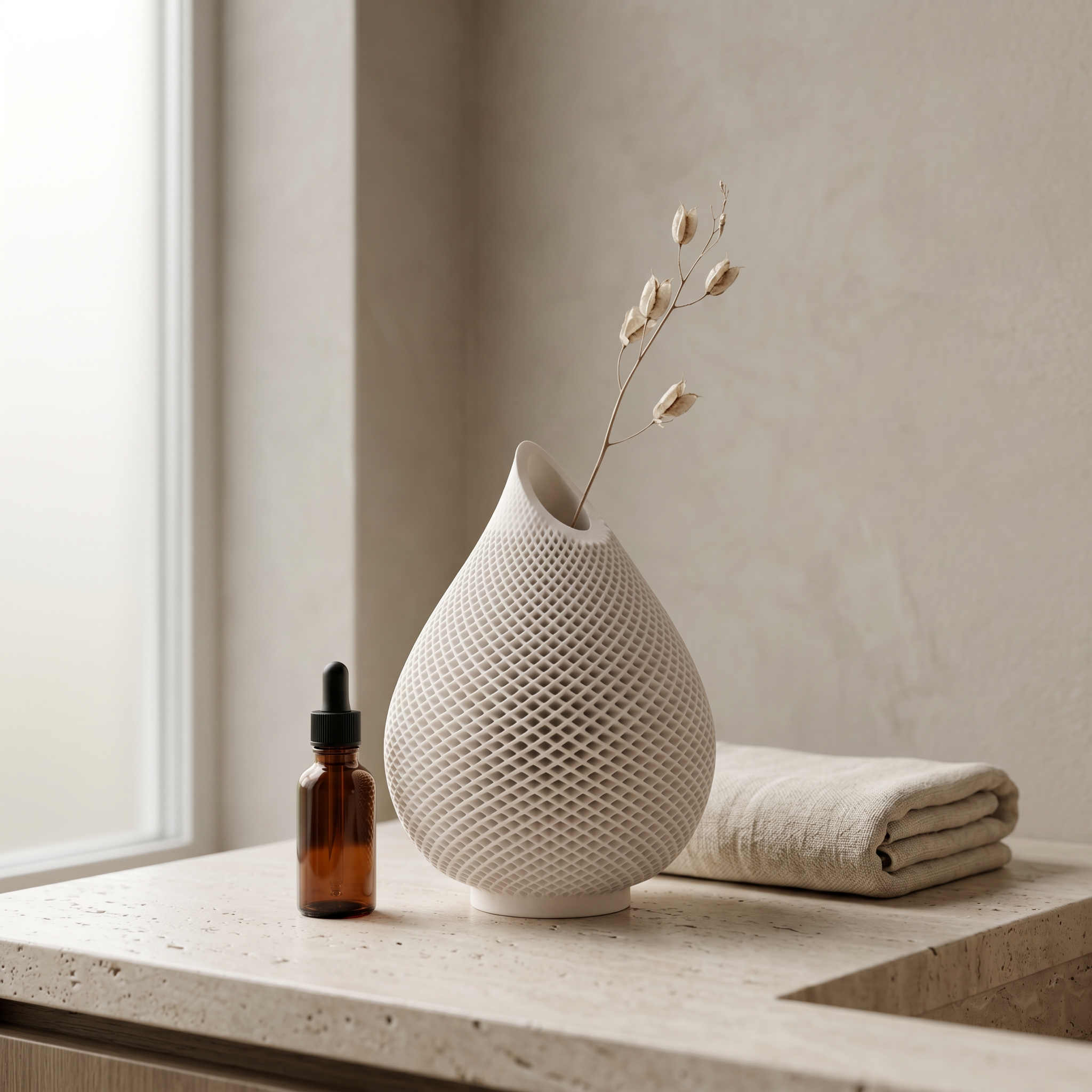 Teardrop Honeycomb Vase – Gypsum White 5"