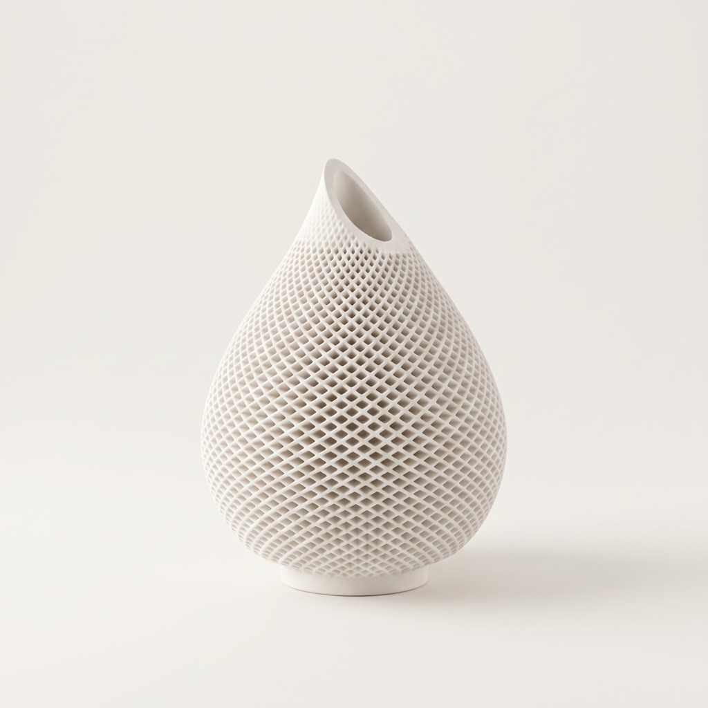 Teardrop Honeycomb Vase – Gypsum White 5"