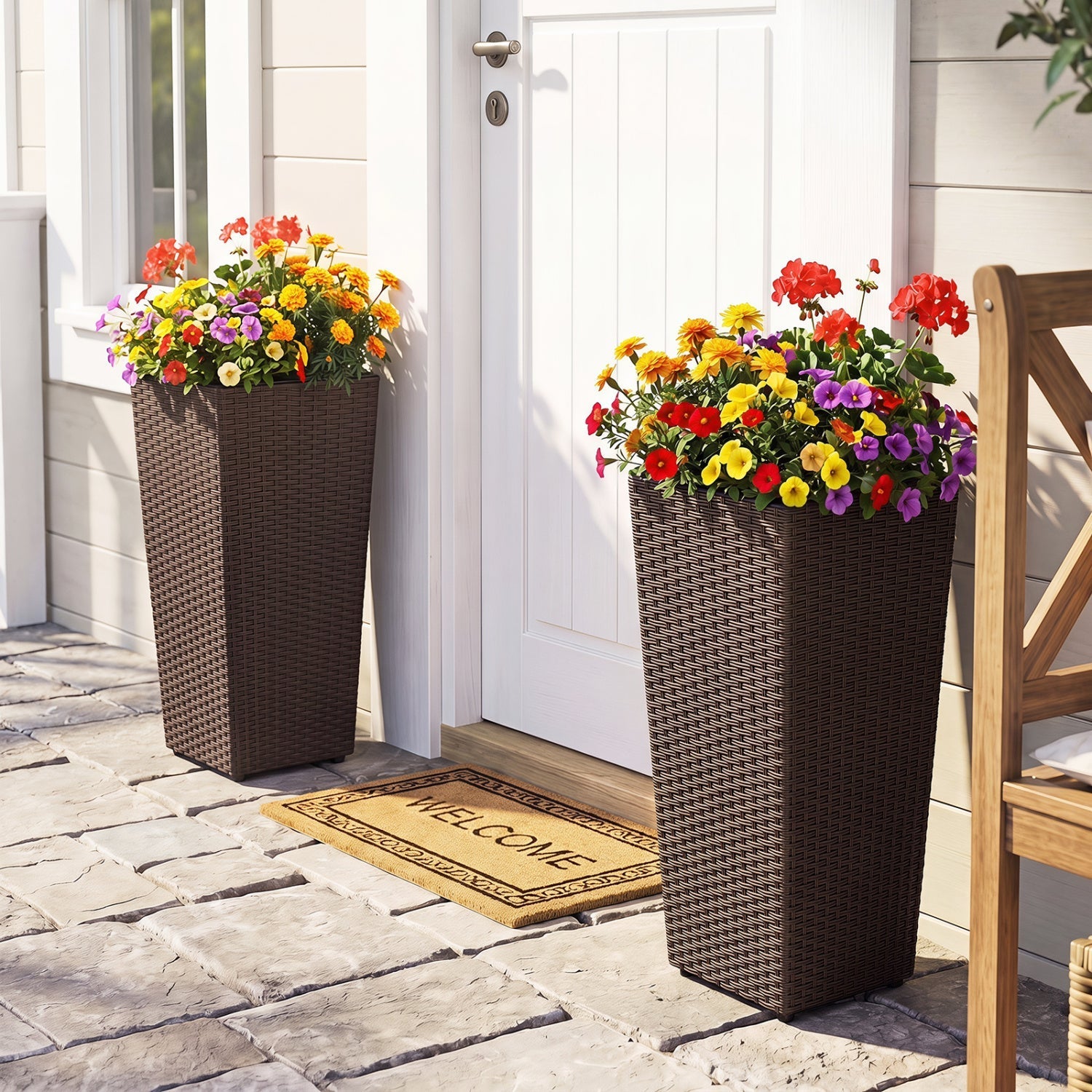 Tall Rattan Plant Pots with Liners - Set of 2 - Cheeky Garden