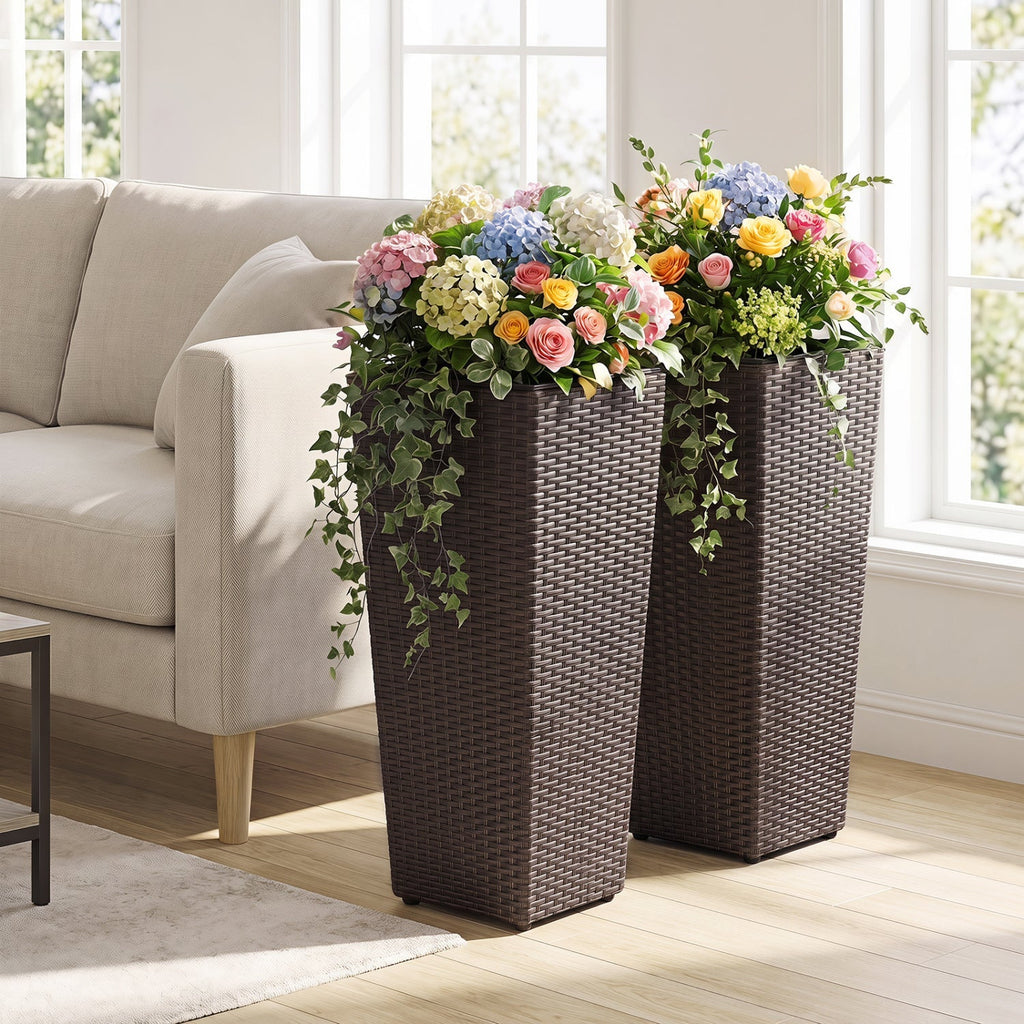 Tall Rattan Plant Pots with Liners - Set of 2 - Cheeky Garden
