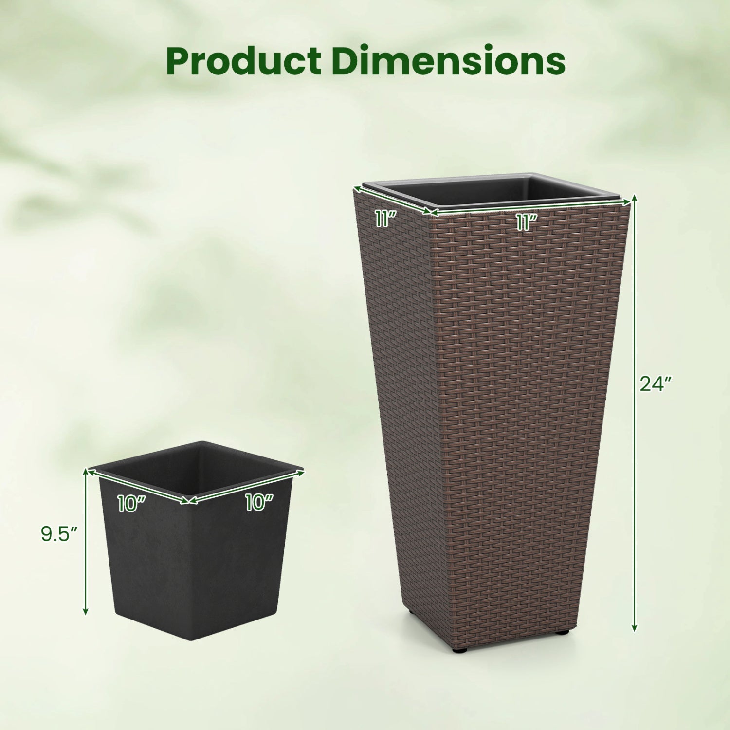 Tall Rattan Plant Pots with Liners - Set of 2 - Cheeky Garden